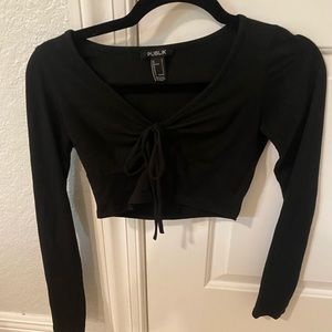 Black long sleeve tie top
